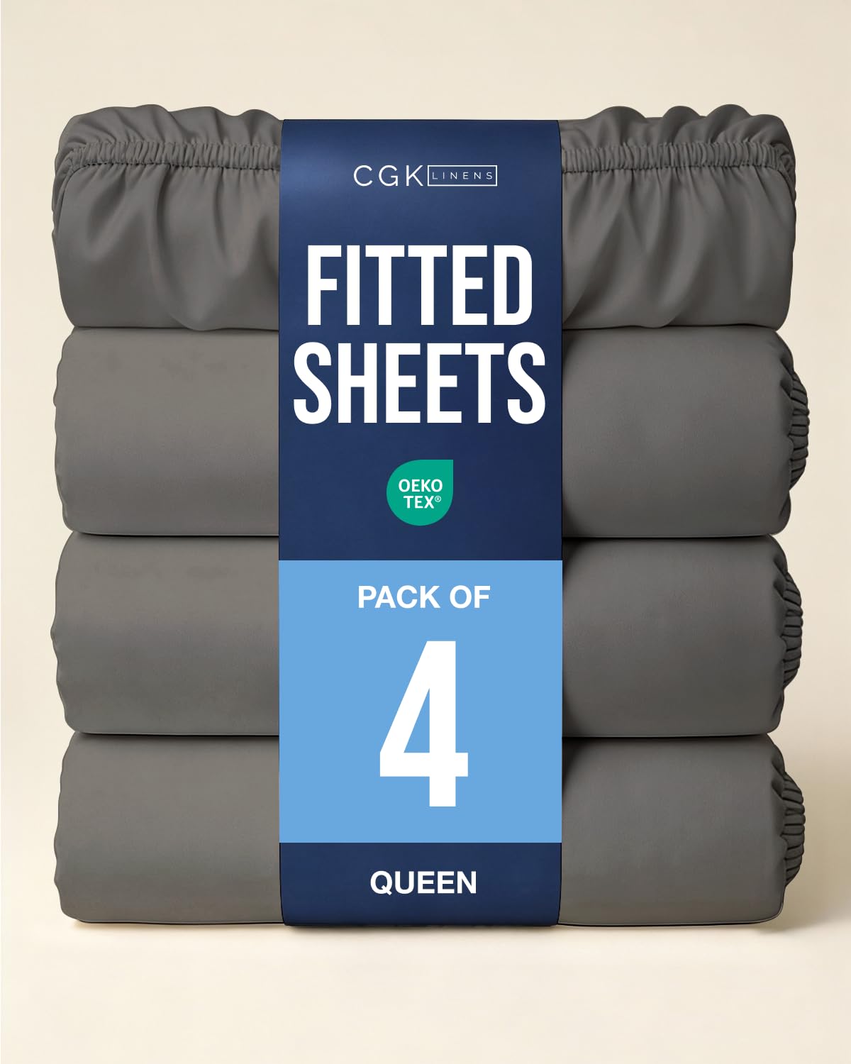 Queen Fitted Sheet - Pack of 4 Single Fitted Bottom Sheet Only - Charcoal