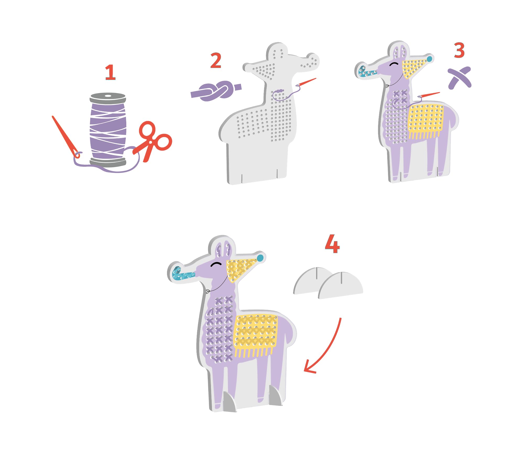 Image secondaire de LOOLIPO - MASCOTTES À BRODER - PARTY ANIMALS - 2x5 cartes pré-trouées et imprimées + 3 fils 7 mètres + 20 socles + 10 aiguilles