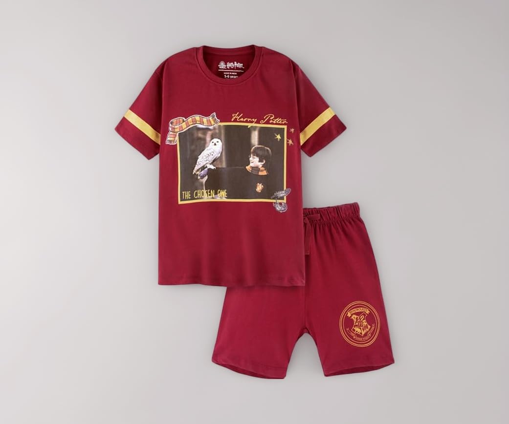 Nap Chief Kids Cotton Harry Potter Hedwig Iconic Co ord Set for Boys & Girls, T Shirt and Shorts for Casual Wear