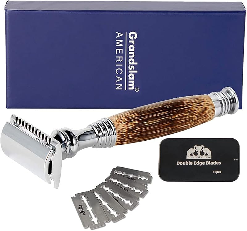 Aparelho de Barbear de Segurança Grandslam com Cabo de Bambu e 10 Lâminas
