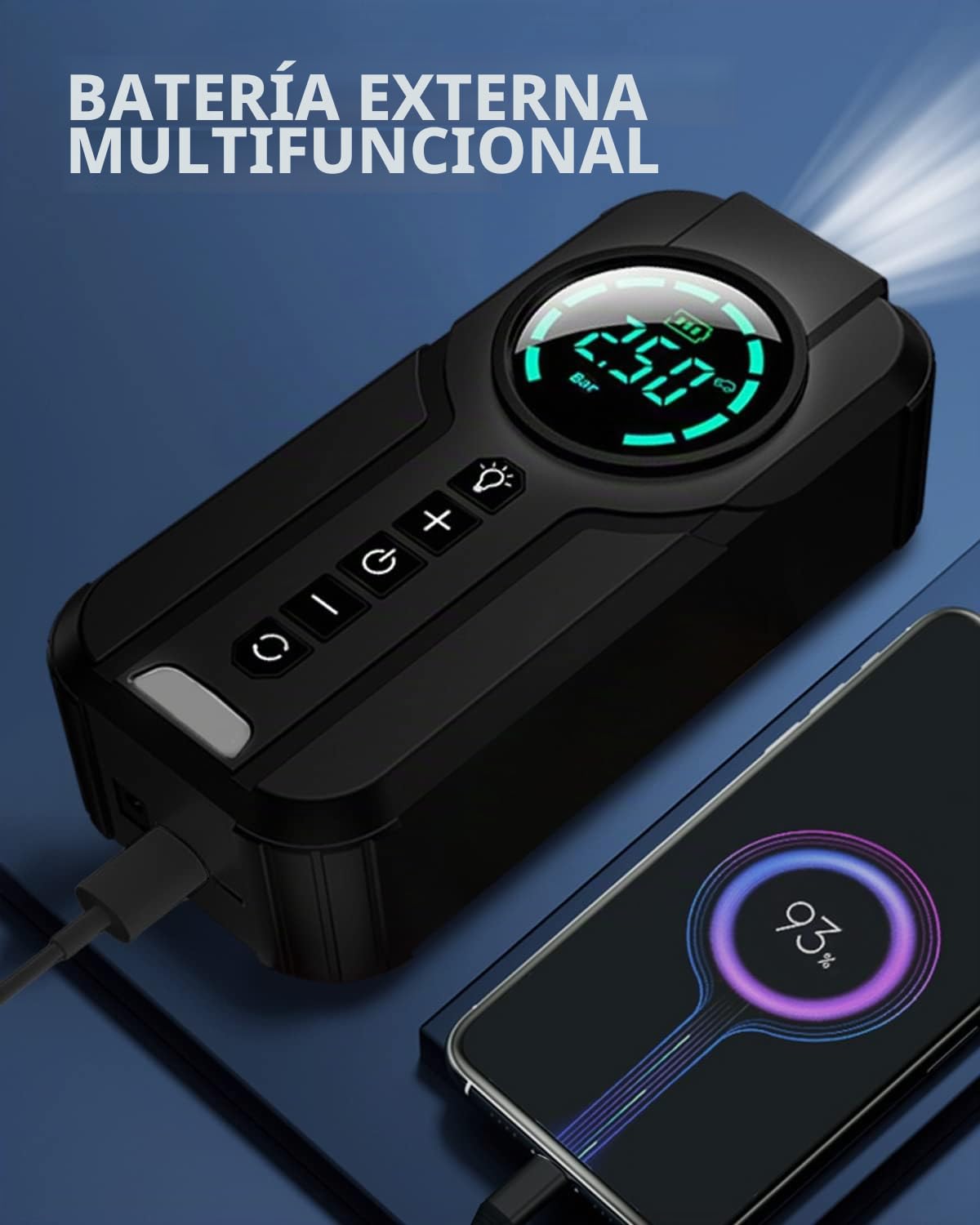 VICKSONGS Dual-uso Compresor Aire Electrico Portatil, Recargable Inflador Ruedas 7200mAh 180PSI, Bomba de Aire Electrica para Coche, Bicicleta, Moto, Scooter, Bolas