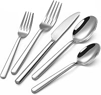 TININA 40-Piece Heavy-Duty Stainless Steel Flatware Set for 8, Mirror Polished Cutlery with Round Handles, Dishwasher Safe