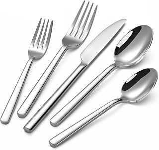 TININA 40-Piece Heavy-Duty Stainless Steel Flatware Set for 8, Mirror Polished Cutlery with Round Handles, Dishwasher Safe