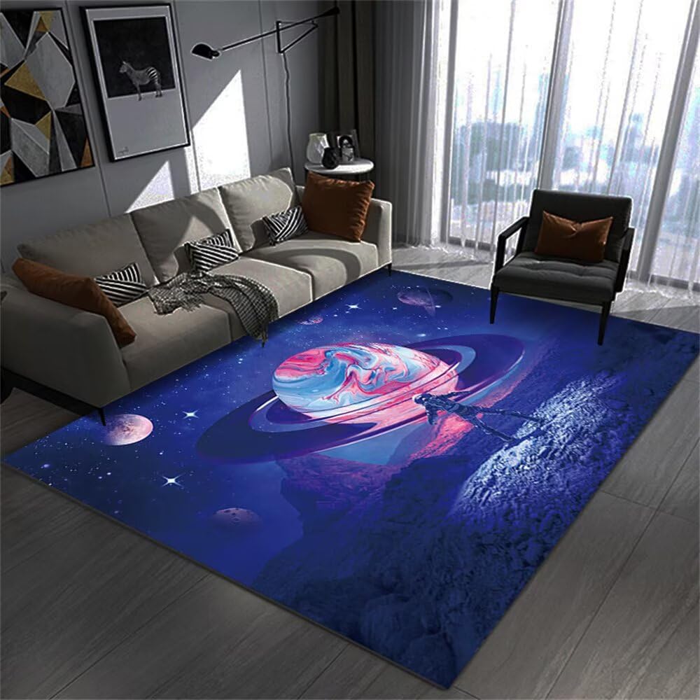 Waschbarer Teppich Küche 80X160Cm Wohnzimmer Muster Blau Für Fußbodenheizung Kinder Mädchen Deko Teppichsternenhimmel Verträu