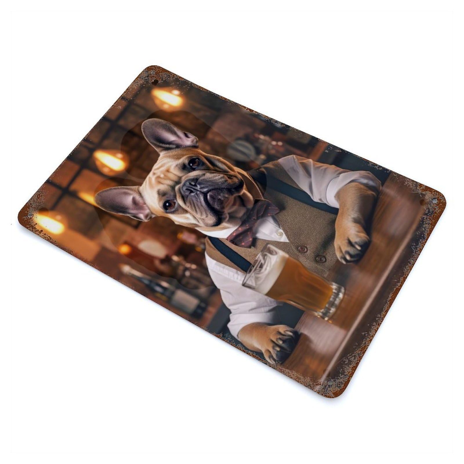 French Bulldog in The Pub Retro Metal Sign 11.8"x7.9", Classic Wall Plaque for Garage, Pub Or Kitchen