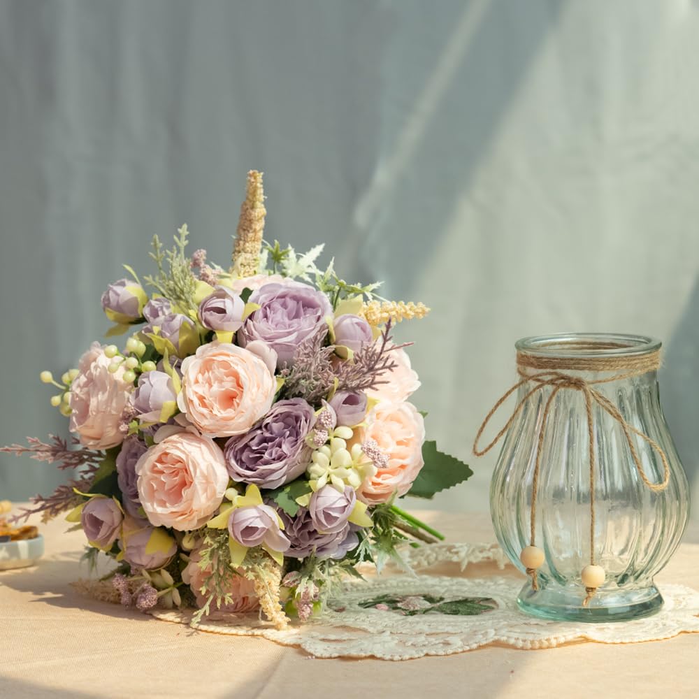 Vase avec arrangement de pivoines artificielles en soie pour maison