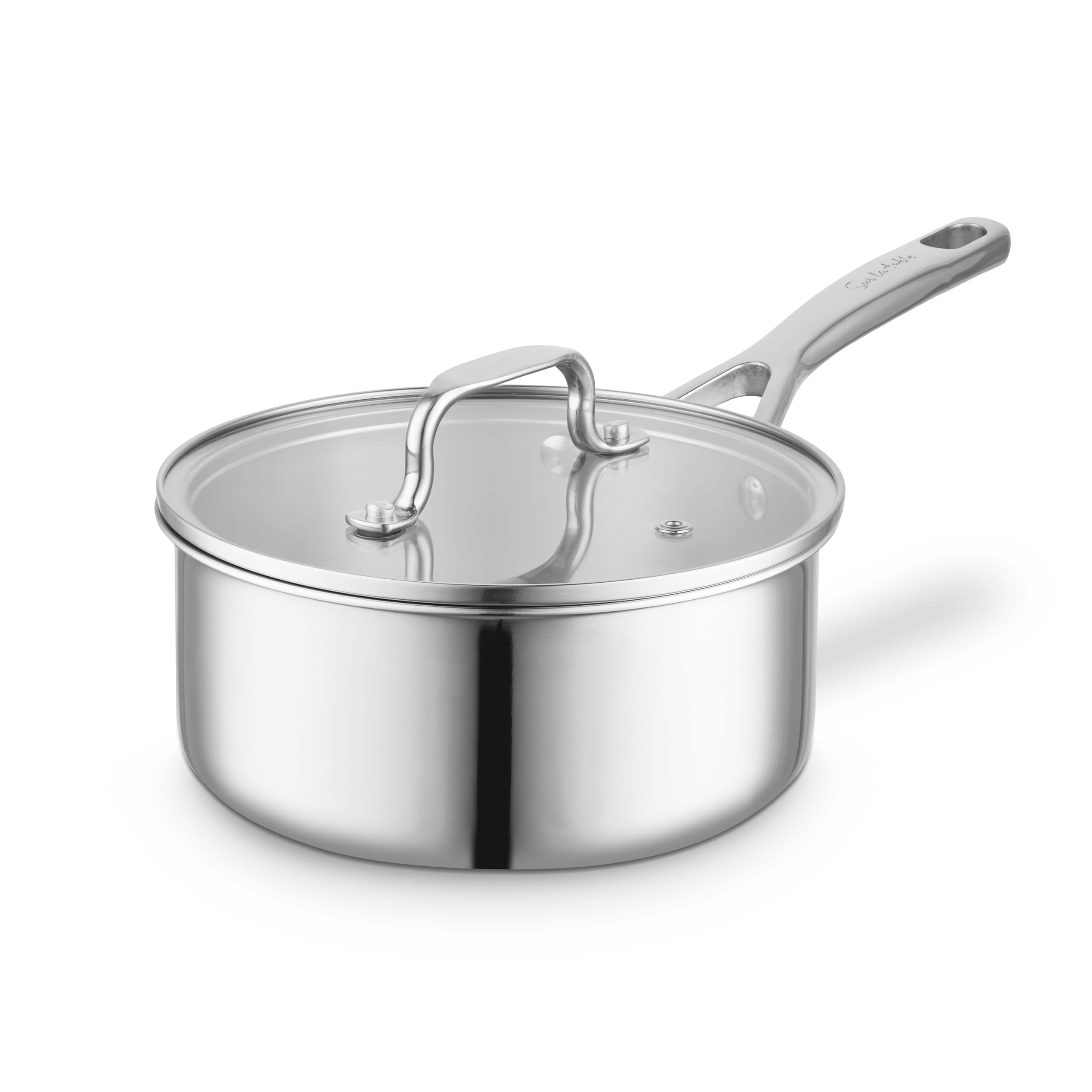 Sur La Table Stainless Steel Tri-Ply 20Cm Saucepan With Tempered Glass Lid, Satin Interior Finish, Induction Compatible, Slt900233