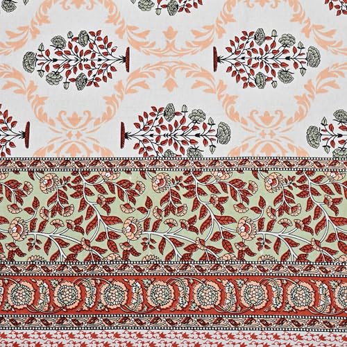 Image of 100% Cotton Single Bedsheet with 1 Pillow Cover | 240 TC Pure Cotton Flat Bed Sheet | Traditional Jaipuri Printed Bedding Set | Soft & Breathable | 60 x 90 Inch (Rangmahal Single 41)