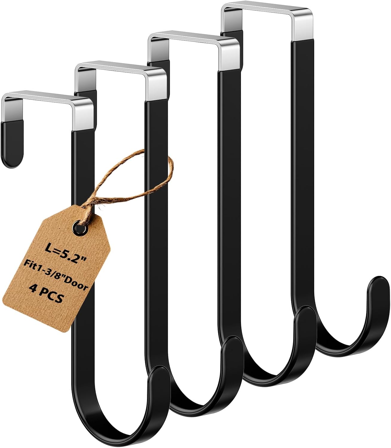 Optish 4 Pack Over The Door Hooks, Door Hanger Hook, Towel Hooks for Hanging, Towel Hanger for Bathroom, Fit 1 3/8" Door Black, Dorm Room Essentials