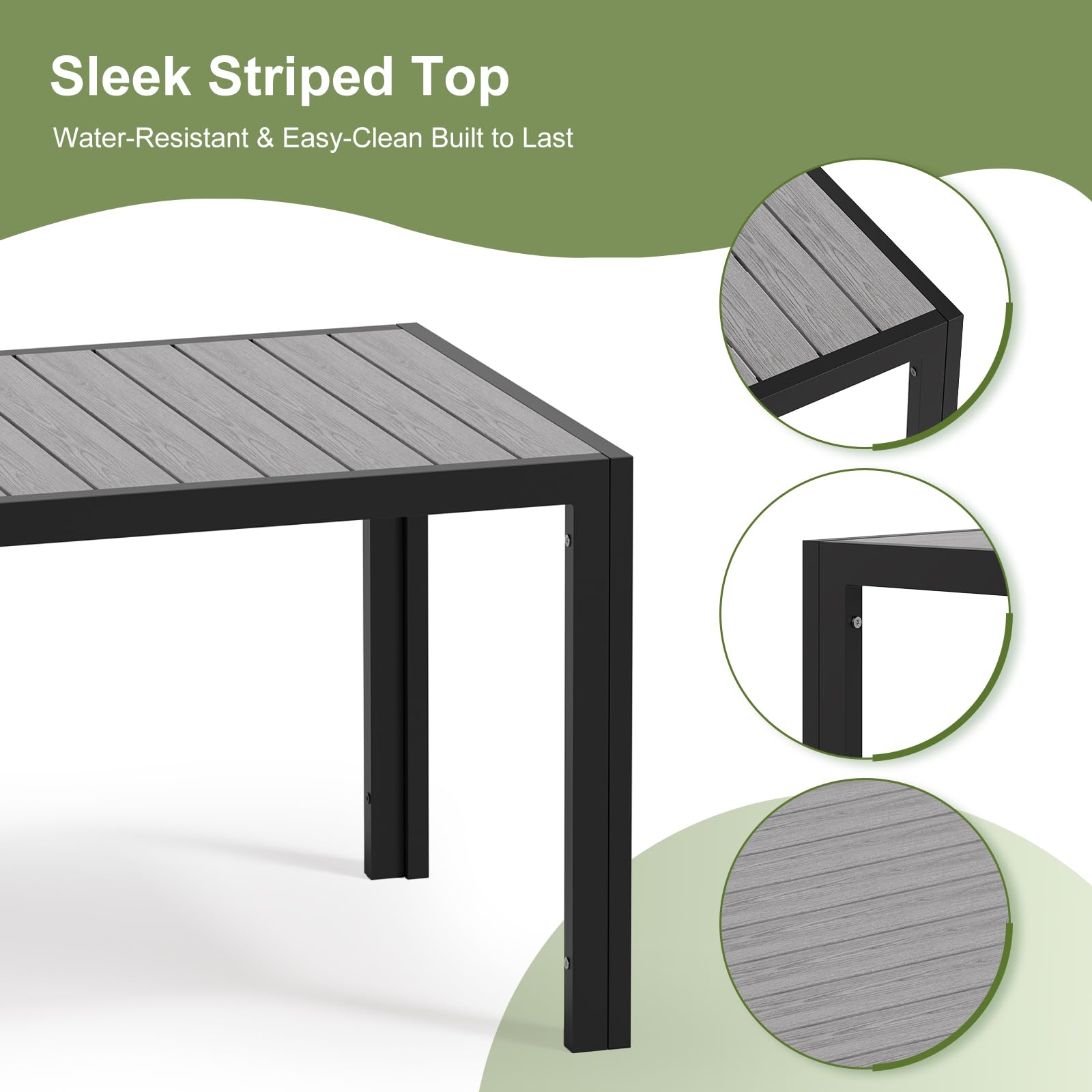 JUMMICO Set Tavolo e Sedie da Giardino, Composto da Tavolo 189 cm in Alluminio e 6 Sedie Pieghevoli, Tavolo da Giardino con Finitura a Vena di Legno con Sedie da Terrazza, Balcone(Grigio)