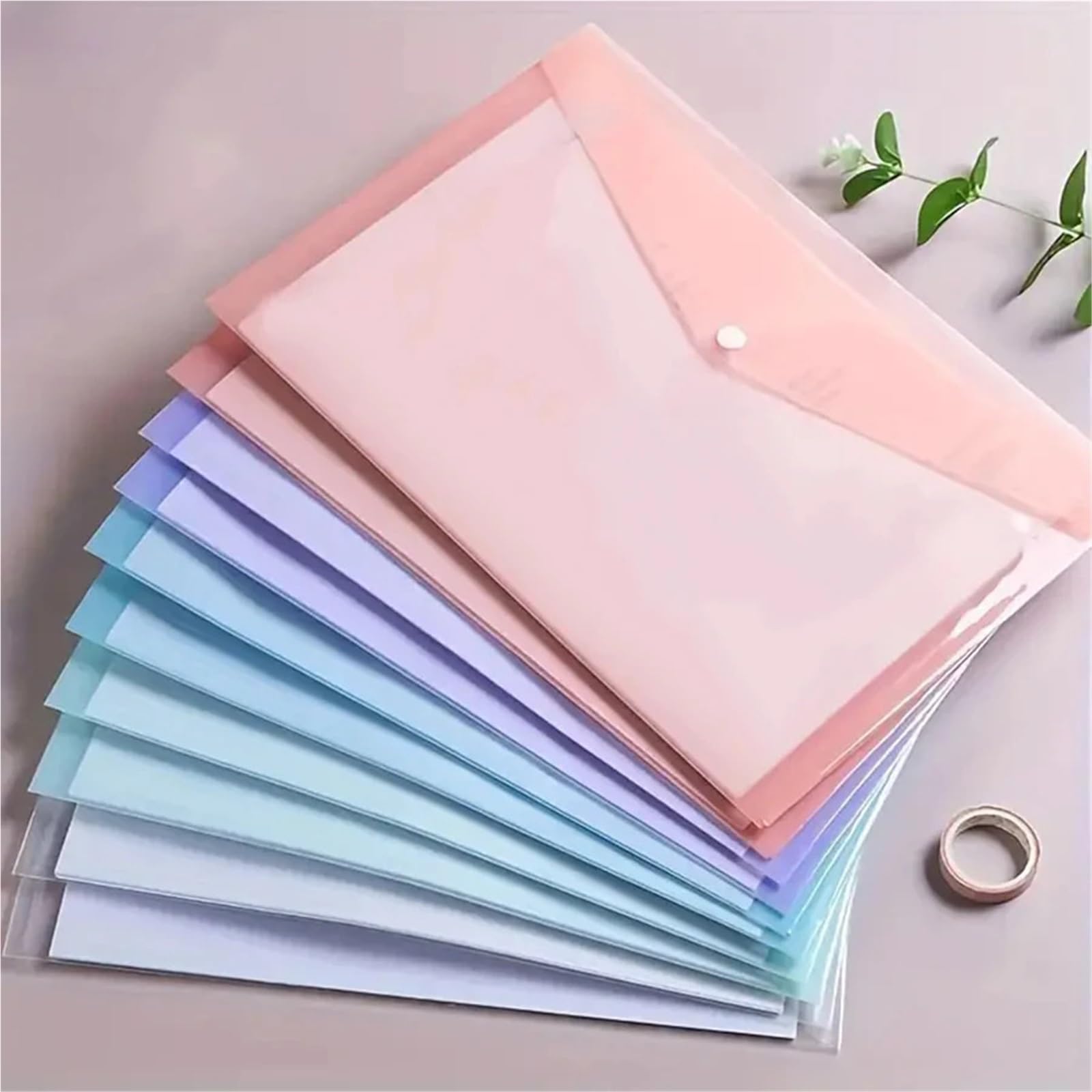 cartella plastica trasparente, Cartella di archiviazione documenti multicolore con bottone a pressione trasparente A4 da 30 pezzi for file Ufficio(White2)