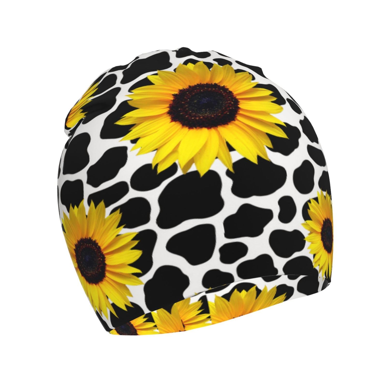 Rqzwdq Sunflower Cow Pattern Kids Beanie Hats Warm Knit Beanie Cap Skull Caps Gifts Decor for Boys Girls White