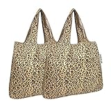 allydrew Foldable Tote Nylon Reusable Grocery Bag (Set of 2), Leopard Print