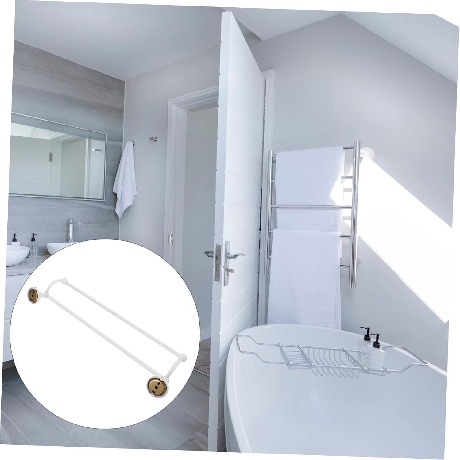 Kichvoe White Double Bar Bathrobe and Towel Mounted Storage Shelf with Strong Load Capacity Easy Installation Bathroom Hardware for Use Brass Base Holder