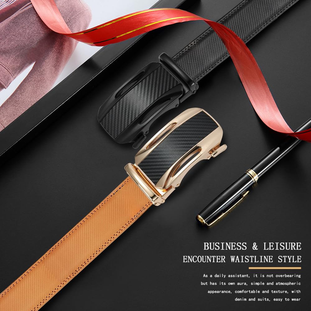 DOOPAI Men's Leather Ratchet Belts 2 Pack Adjustable Click Belt Set for Dress & Casual, Custom Fit 1 3/8