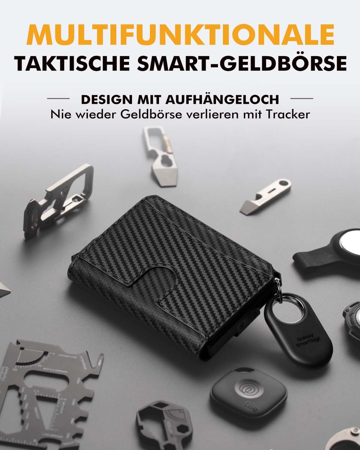 Geldbörse Herren Bifold mit Geldclip, Slim Wallet mit RFID-Schutz, Pop-Up Portmonee Kartenetui Herren, Smart Kreditkartenetui für bis zu 12 Karten (Carbon)