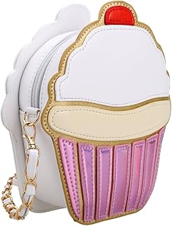 Queenfashion Cute Cartoon Women Ice Cream/ Cupcake Shape Mini Shoulder Bag Metal Chain Red