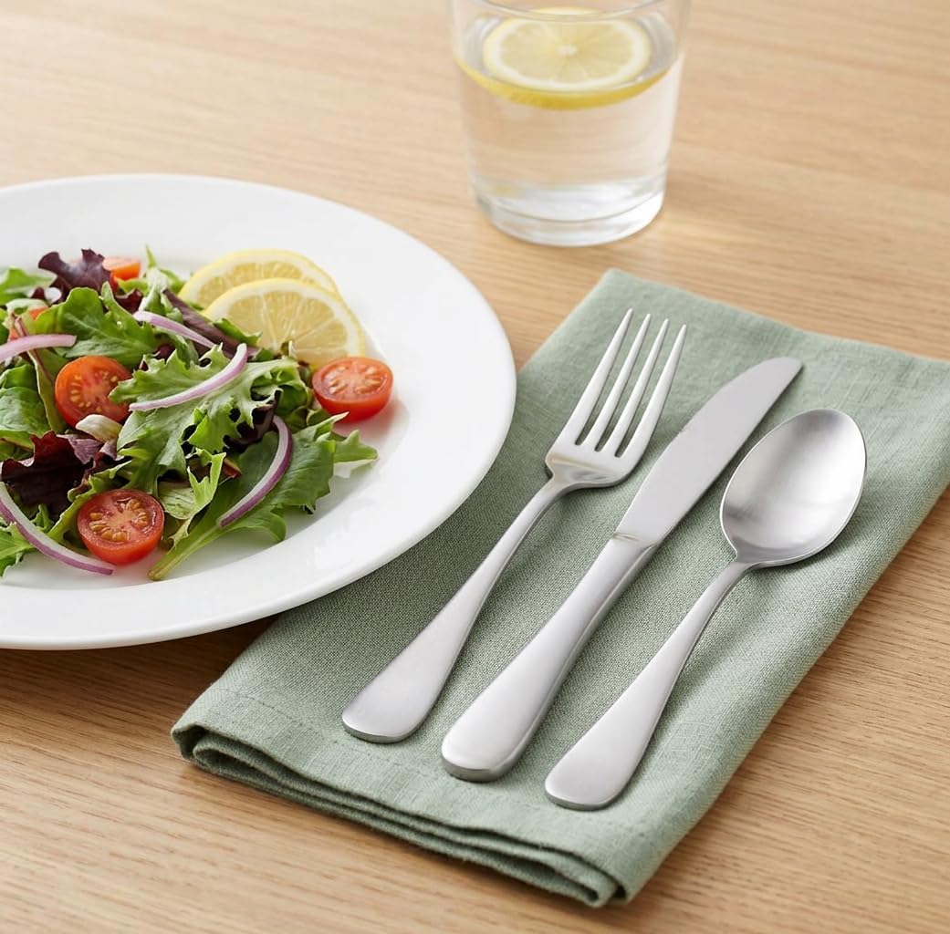 Liberty Tabletop Satin Annapolis Flatware Set, 18/10 Stainless Steel, 12 Piece Service for 4, Made in USA, Dinner Forks, Knives, Spoons