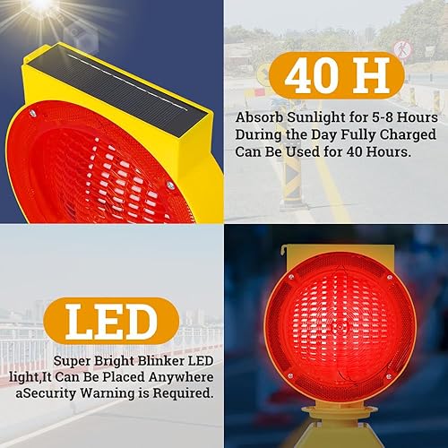 Miniatura 7 de Luces de advertencia solares industriales, inalámbricas, impermeables, recargables, luces de advertencia de barricada, señal de tráfico intermitente