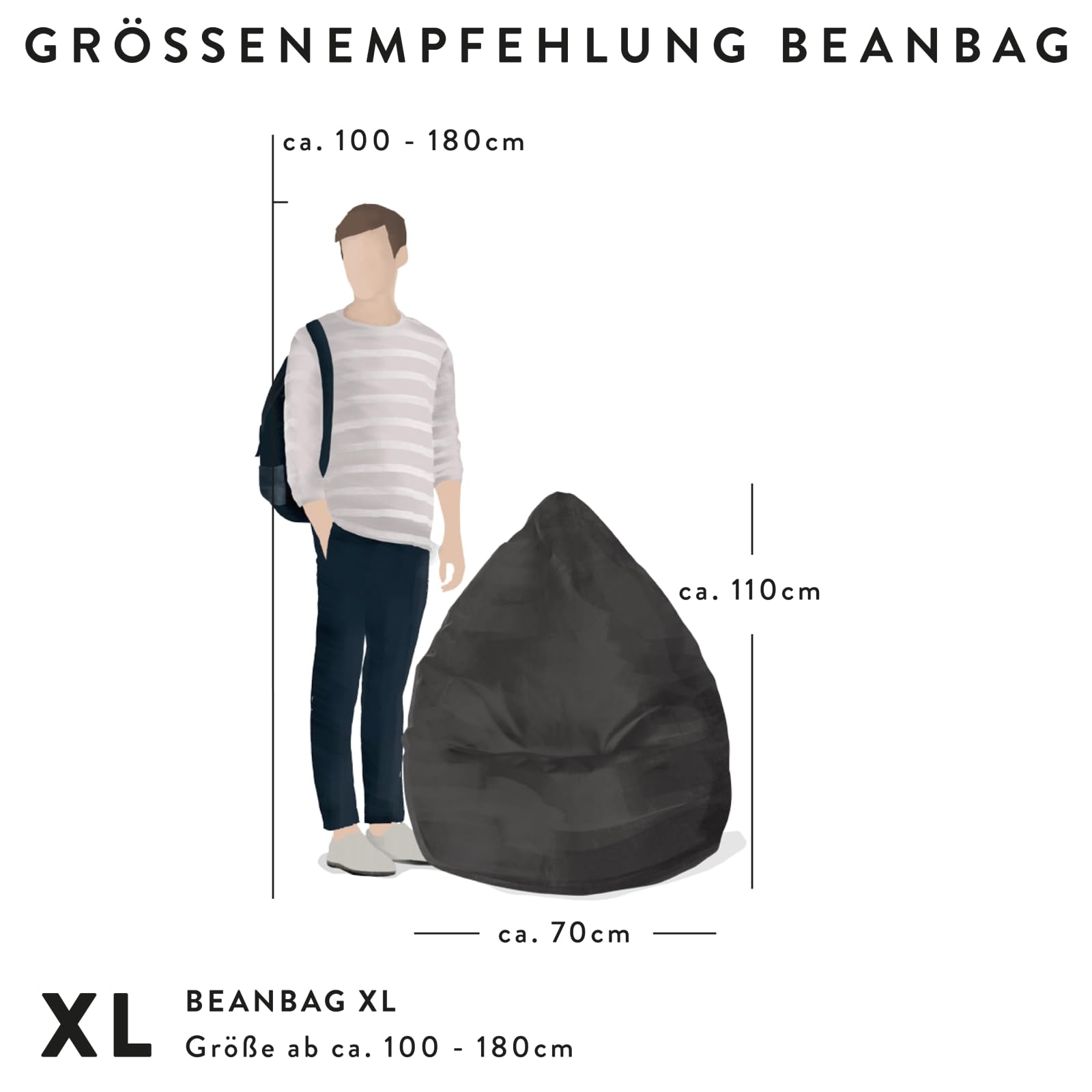 SITTING POINT only by MAGMA BeanBag COMODO XL Sitzsack mit Plüsch aus 100% Polyester - 70x110cm, Hülle waschbar, Oeko-TEX Standard-Zertifiziert, natur