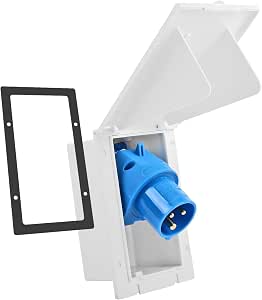 Prise CEE Extérieure IP44 200-240V 16A 3 Broches - Beige - Pour Caravane, Camping-Car Ou Bateau