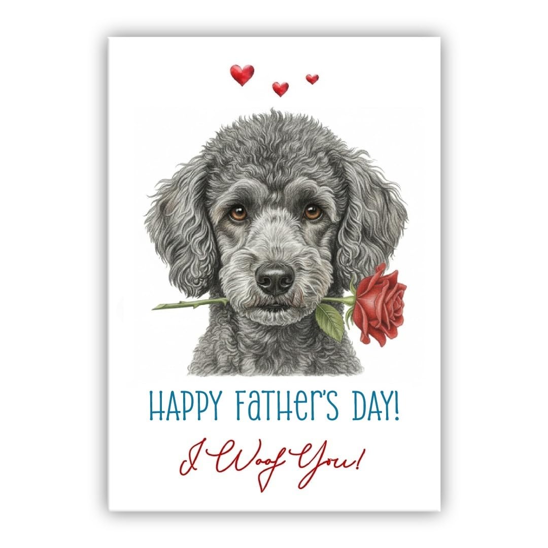 Father’s Day Card From the Dog – Cute Fathers Day Pet Card – “I Woof You” – Multiple Breeds Available (• Poodle grey)