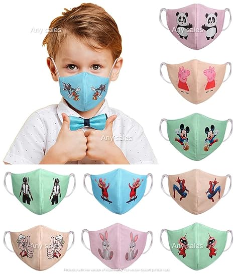 ANY SALES Children Face Mask Kids Mask for Boys and Girl Mask Washable & Reusable (D-C4) (Fabrics-Cotton) (Size - 11 x 20 Cm) (Pack of 5)