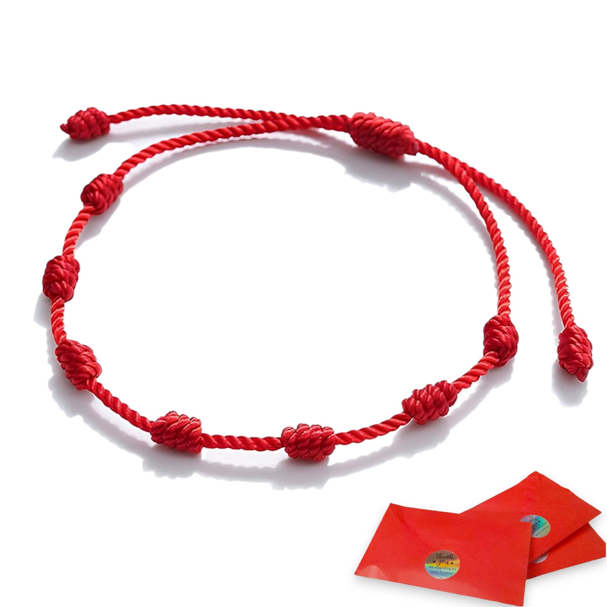 Barkat Pulsera 7 Nudos Roja Original Contra el Mal de Ojo y Proteccion Mala energia Hecha a Mano, Amuleto de Hilo para Hombre Mujer Parejas y Amistad, Accesorio de la Buena Suerte Kabbalah, 7 Chakras Rojo