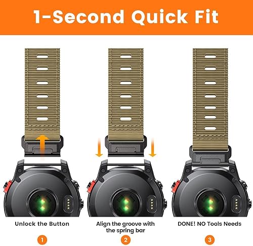 Vista 23 de Compatible con Garmin Fenix 7X/Fenix 6X/Fenix 5X/Fenix 8 2.008 in/5X Plus/6X Pro/7X Pro, correa de nailon Quickfit 26 para Tactix 7/Descent