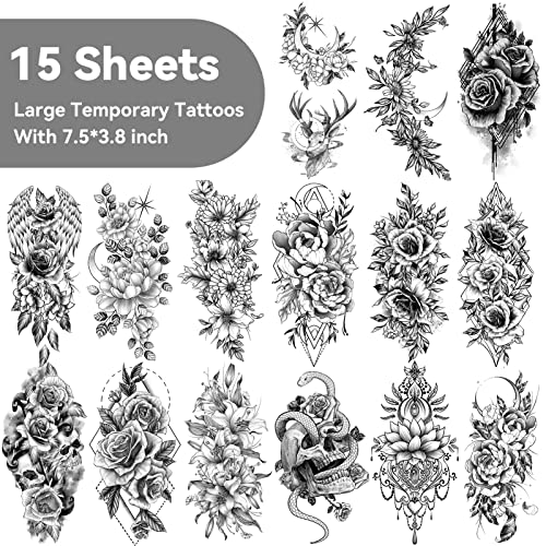 Emome 400+ Stylish Styles Realistic Temporary Tattoos For Women, Long Lasting Semi Permanent Tattoo, Waterproof Large Flowers Rose Hand Tattoos Stickers And Fake Tattoos For Adults Girls (79 Sheets) #TOP1