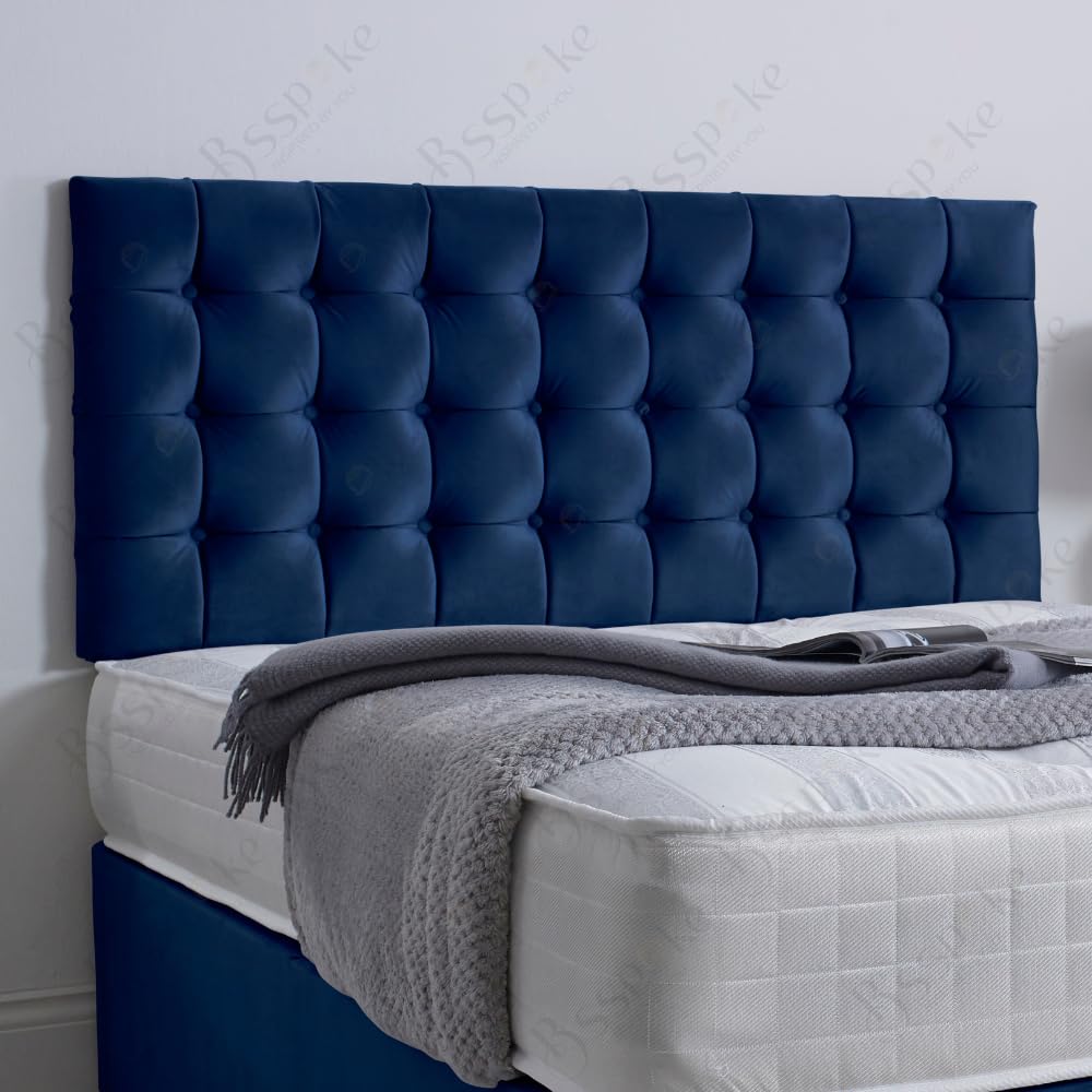 BSSPOKE Plush Velvet 26” Mina Double Headboard for Divan Bed | Create a Dreamy Sanctuary with the Haven Bed Headboard 4FT, 4FT6”, 5FT (Blue, King 5FT)