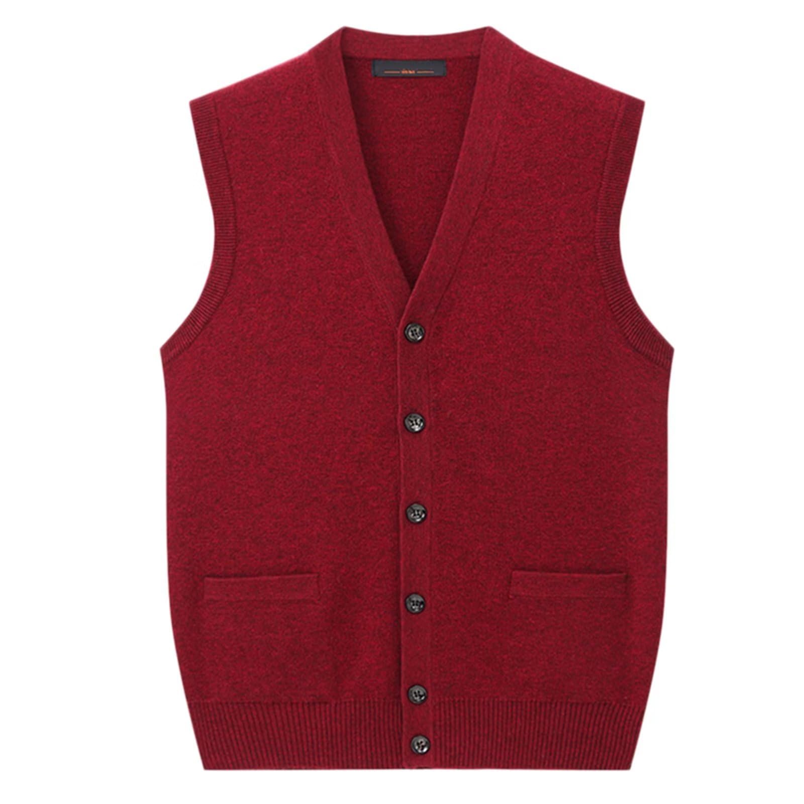 100% Cashmere Mens V-Neck Sleeveless Vest Classic Business Gentleman Knitwear Knitted Waistcoat Sweater Cardigans Tank Tops with Pockets