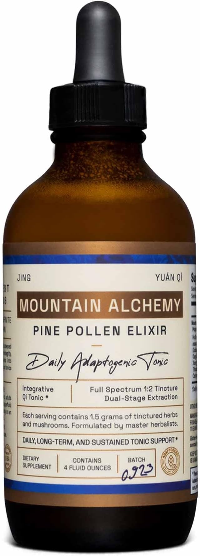 RAW Forest Foods Mountain Alchemy Pine Pollen Elixir Tincture โ 1:2 True DualโStage Extraction โ with Mountain Harvest Pine Pollen โ 4 Fl Ounce Bottle