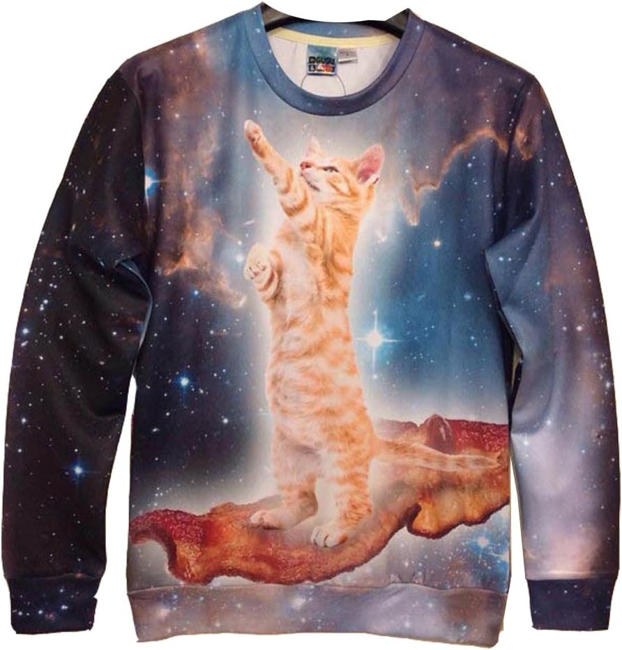 Primelody Unisex 3d Sweatshirt Funny Cat in Galaxy Print Hipster Style (Size M)