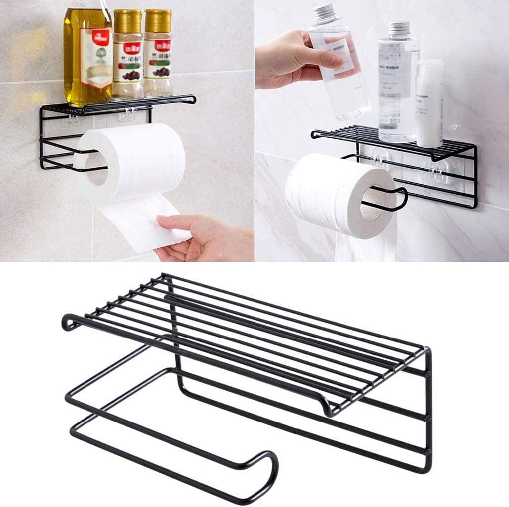 Creative Punch Free Tissue Holder Wrought Iron Wall Mounted Toilet Multi Function Rack (Color : White) (White)