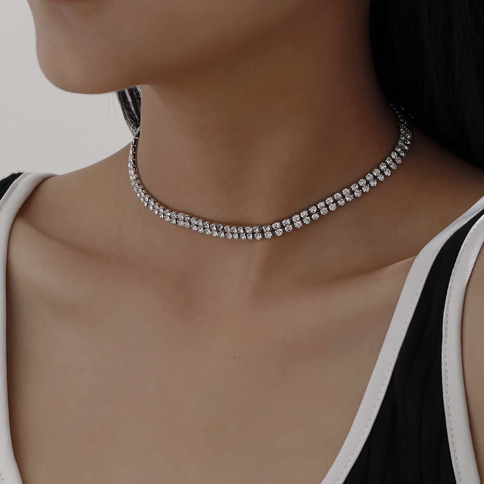 Collier ras de cou - Fil de pêche & Zircon TAILLE 45 cm