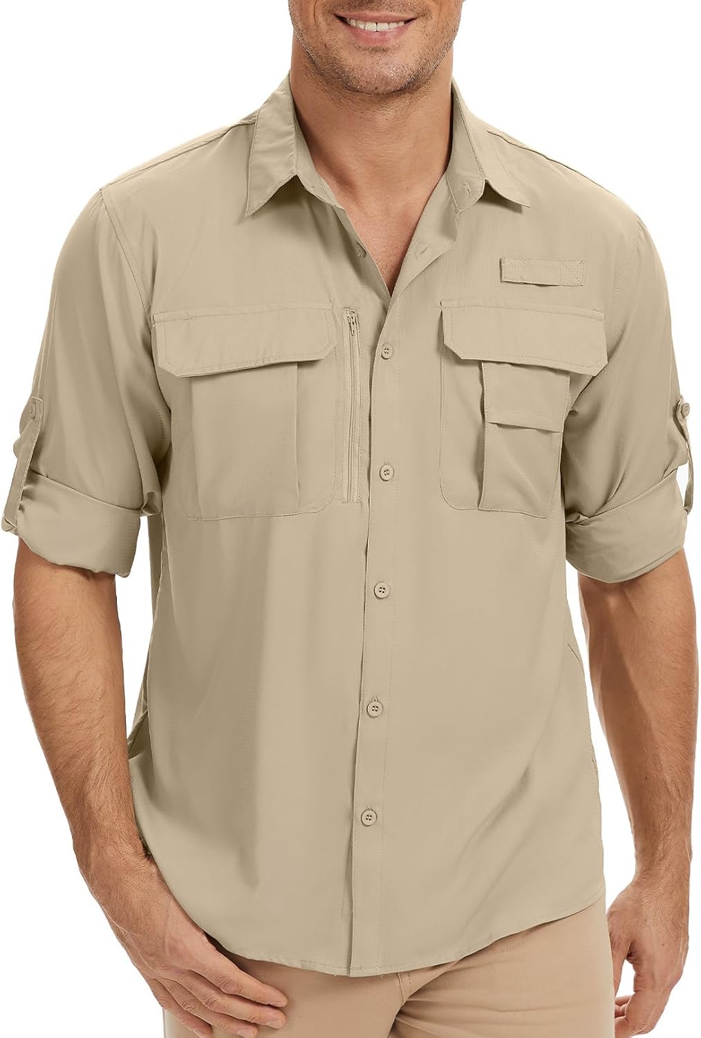 Men's Safari Shirt Long Sleeve Fishing UPF 50 Sun Protection Quick Dry Breathable Shirts for Travel Hiking Camping Work