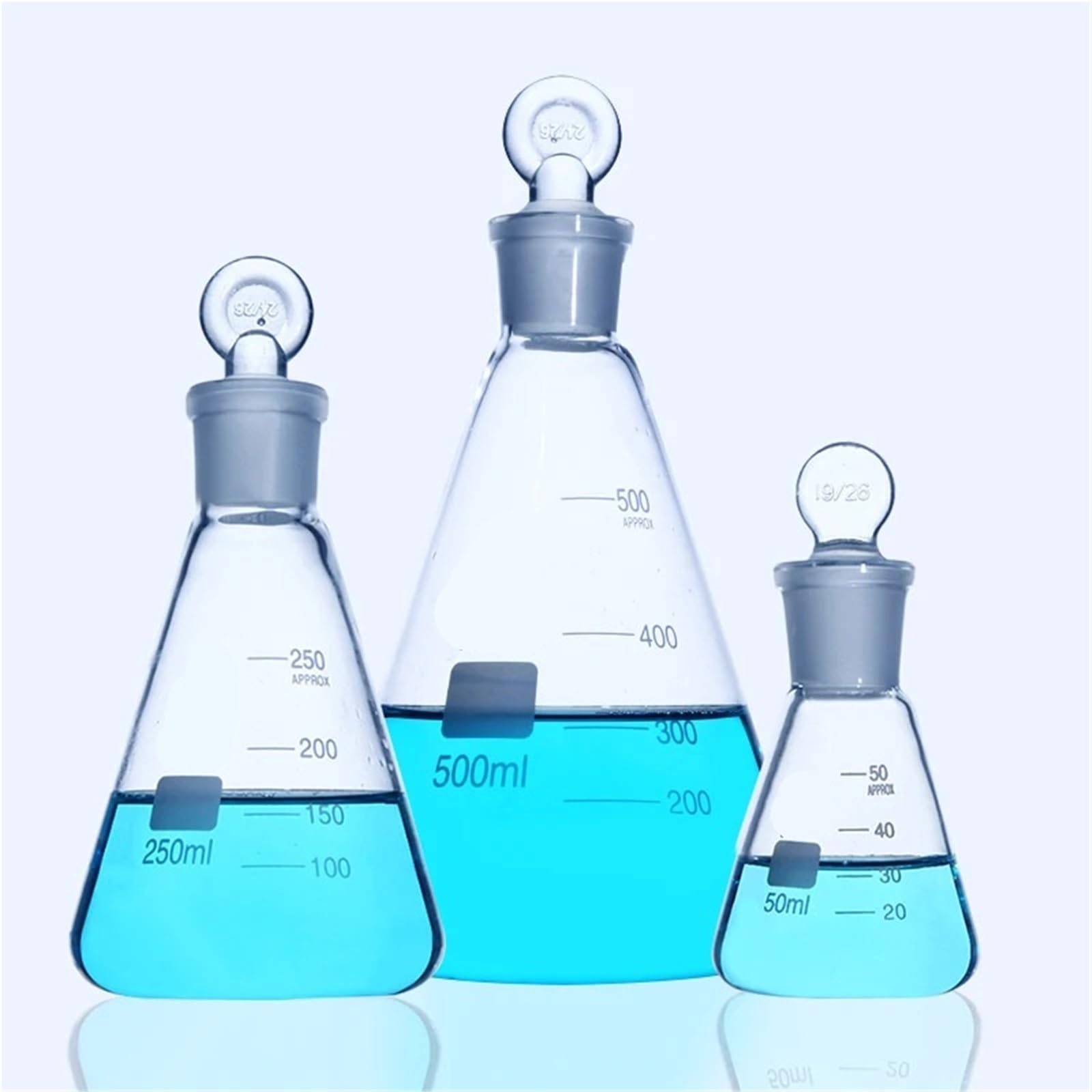 Matraz cónico Erlenmeyer de vidrio borosilicato de laboratorio de 50 ml a 1000 ml con tapón de anillo esmerilado n.° 19, n.° 24 y n.° 29(1000ml N0.29 1pc)