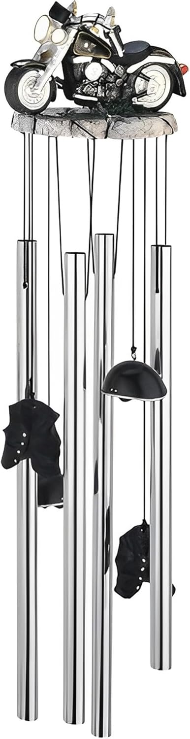 ICE Armor 23" Long Round Top Black Motorcycle Wind Chime Statue Sculpture Ornament Decoration Garden Decor Ideas for Housewarming, Holidays and Birthdays Great Collectible Addition