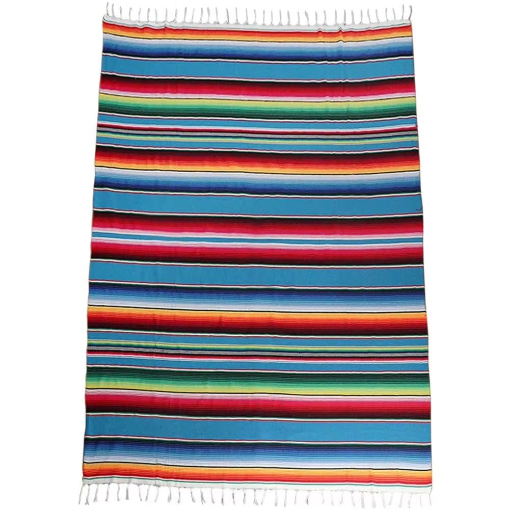 Nappe Mexicaine Rayée multicolore à franges comme couverture de table