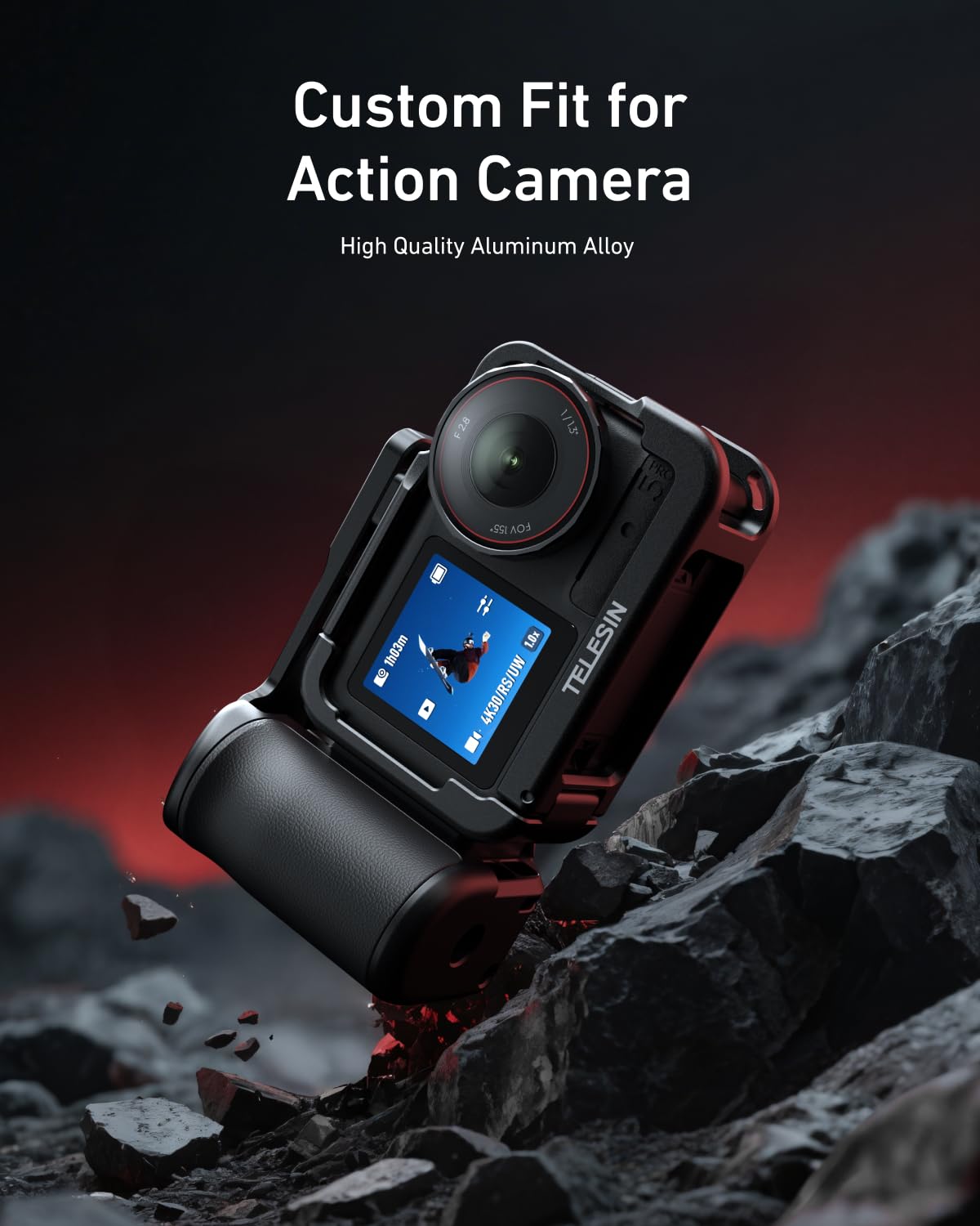 TELESIN Street Grip Kit in Lega di Alluminio per DJI Osmo Action 5 Pro/Action 4/Action 3 | Impugnatura Ergonomica con Gabbia Ultra-Leggera | Pulsante Otturatore a Bilanciere Brevettato