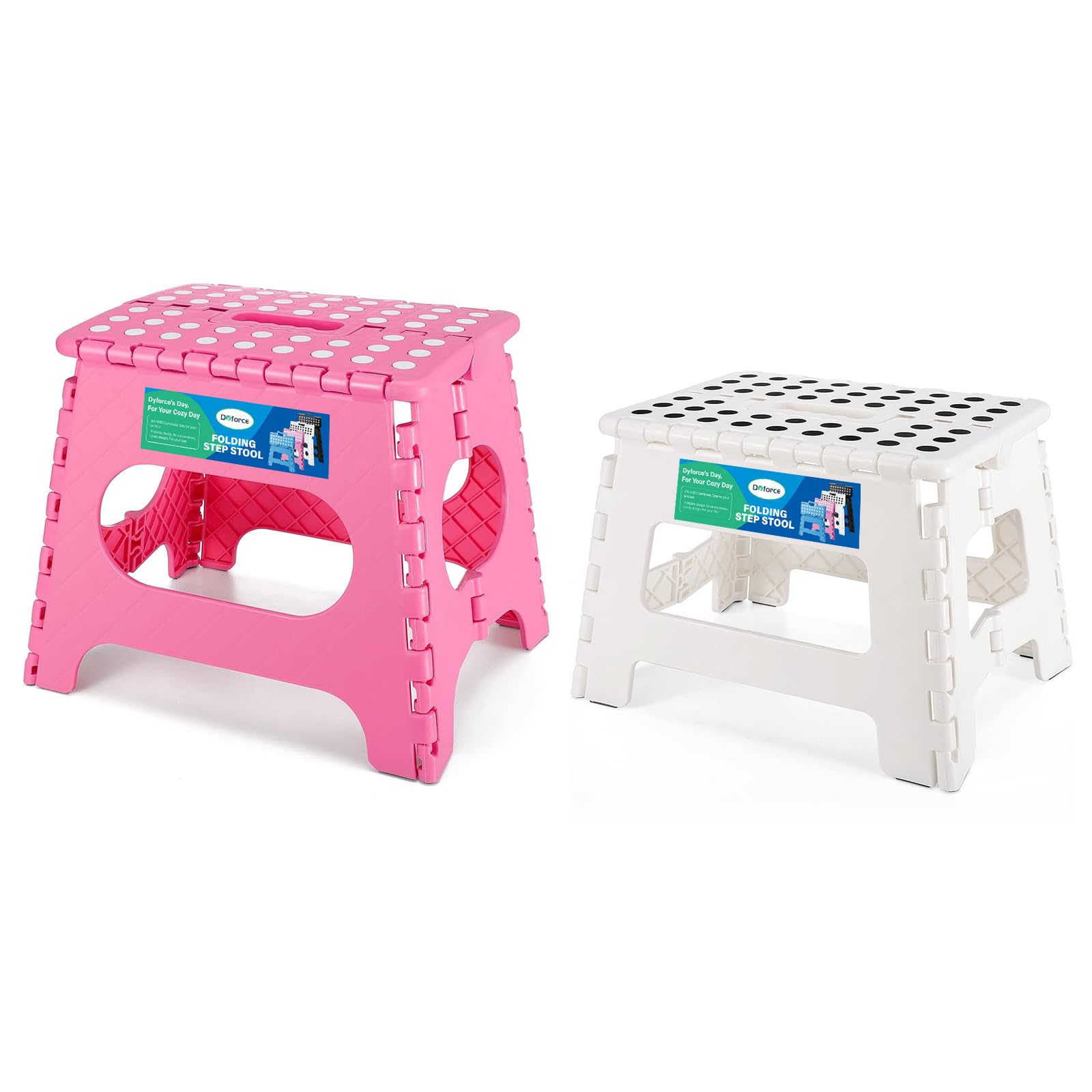dyforce folding step stool 1134 and 934 kids step stool light-weight toddler step stool for kitchen bathroom holds up to 300 lbs pinkampwhite