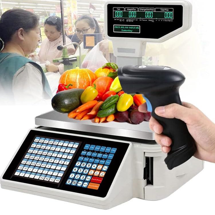 Báscula de Etiquetas Digital con Impresora y Doble Display