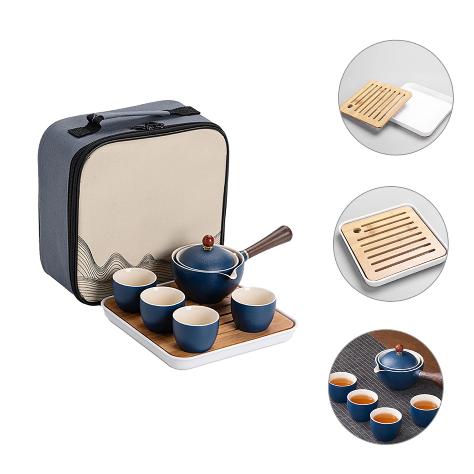Keramik Teekanne mit Seitengriff 160ml, Chinesisch, Blau