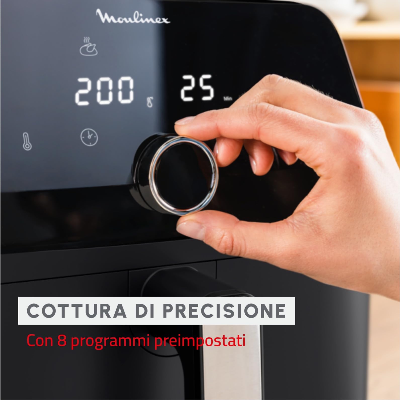 Moulinex Easy Fry Mega, Friggitrice ad Aria Versatile 7,5L/2kg per 8 Persone, 1700-2020W, Capacità Extra-Large, 9 Programmi di Cottura, Esperienza Personalizzata con My Moulinex, Colore Nero, EZ8558