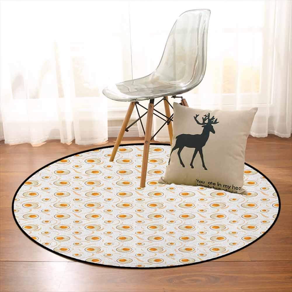Egg Multifunction Breakfast Food Pattern with Fried Eggs Healthy Protein Omelets Morning Meal Non-Sliding Indoor Carpet D47.2 Inch Marigold Peach Cream