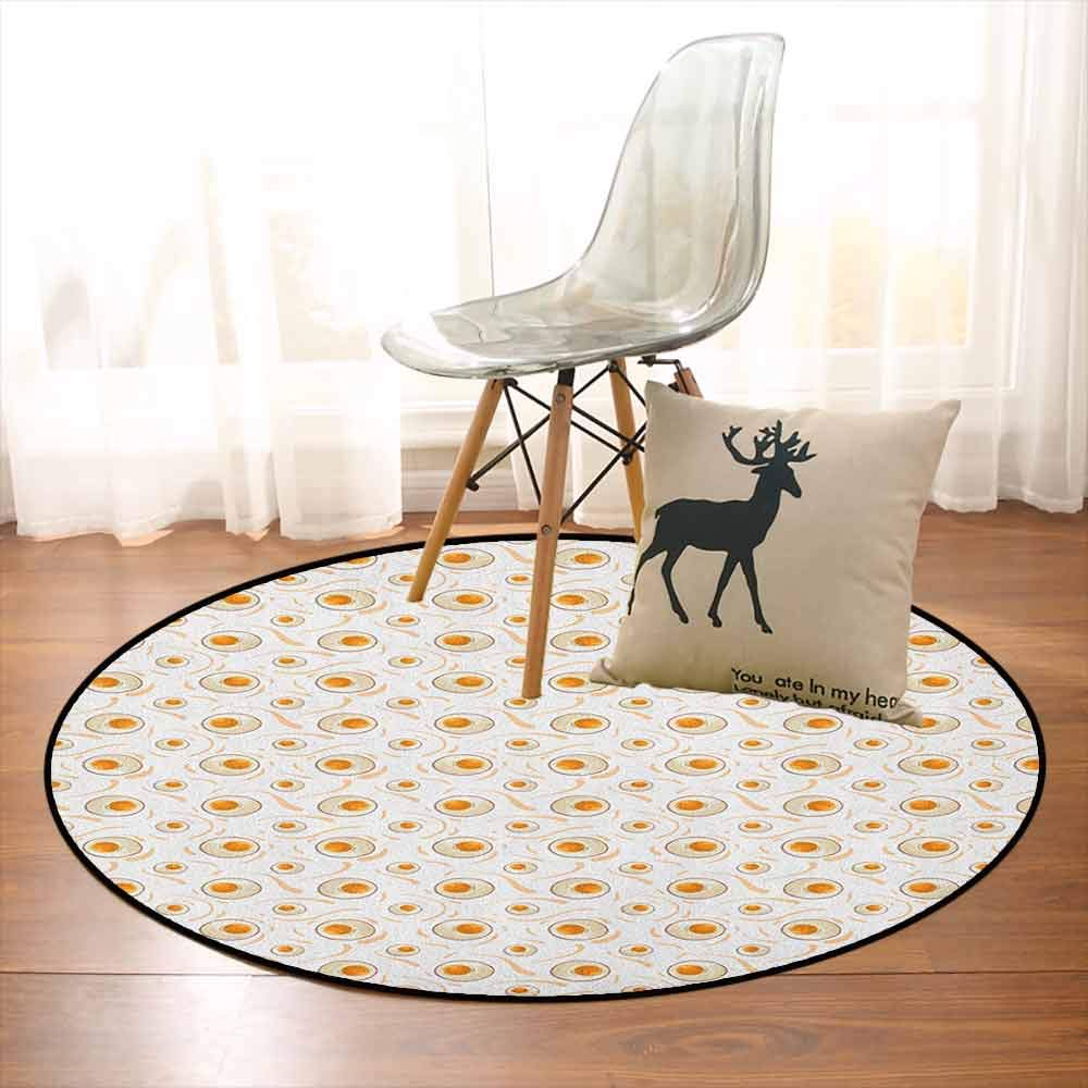 Egg Multifunction Breakfast Food Pattern with Fried Eggs Healthy Protein Omelets Morning Meal Non-Sliding Indoor Carpet D47.2 Inch Marigold Peach Cream