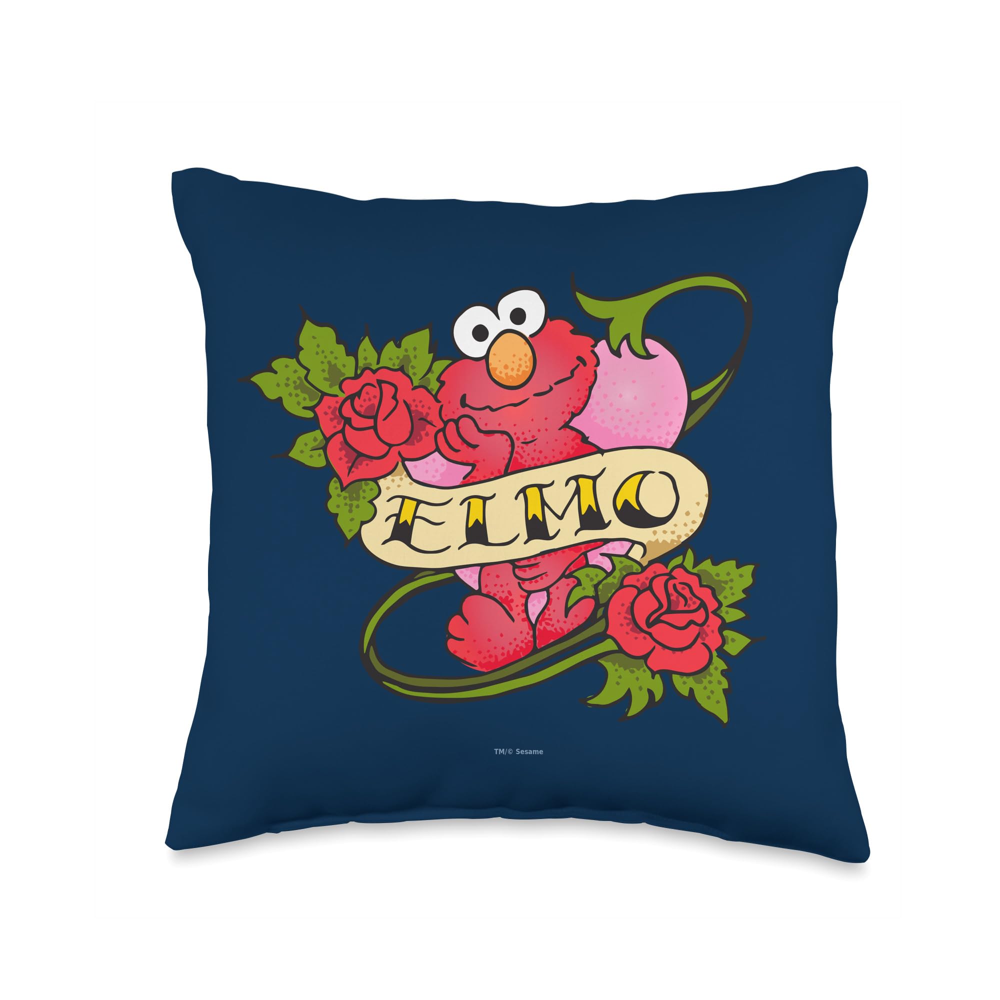 Coussin Sesame Street Elmo rose et tatouage cœurs pour déco salon et chambre enfant
