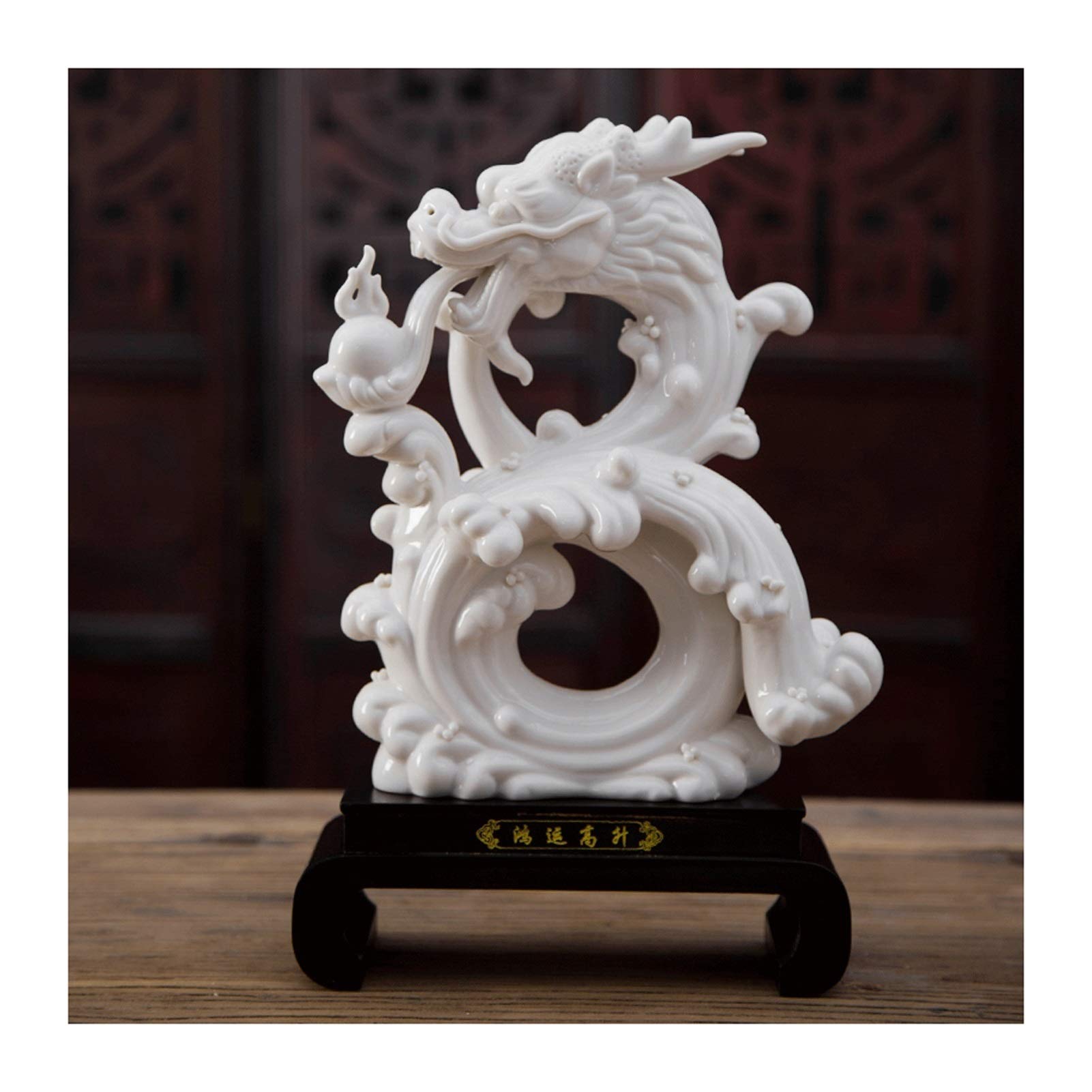 SBCGFY Sculpture Accent Chinese Ceramic Dragon Statue Zodiac Feng Shui Lucky Decorations Home Office Decoration Handicraft Collectible Tabletop Statue,White2