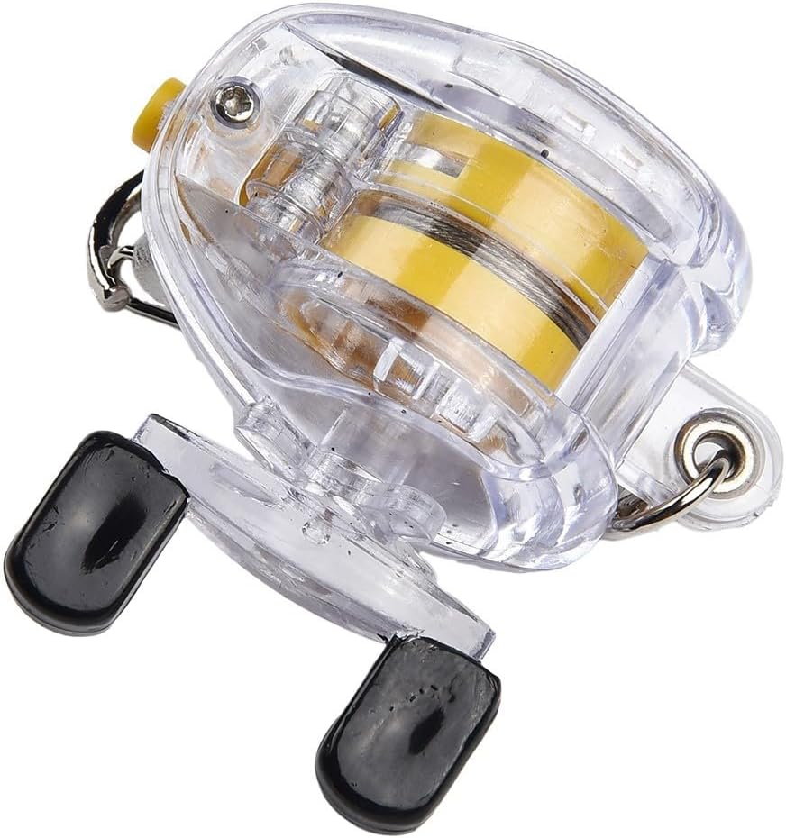 Fly Fishing Reel Keychain with Retractable Rope, Miniature Wheel Key Ring for Fishing Tackle Organization, Clear Plastic and Steel Wire Accessory for Anglers and Fishing Enthusiasts
